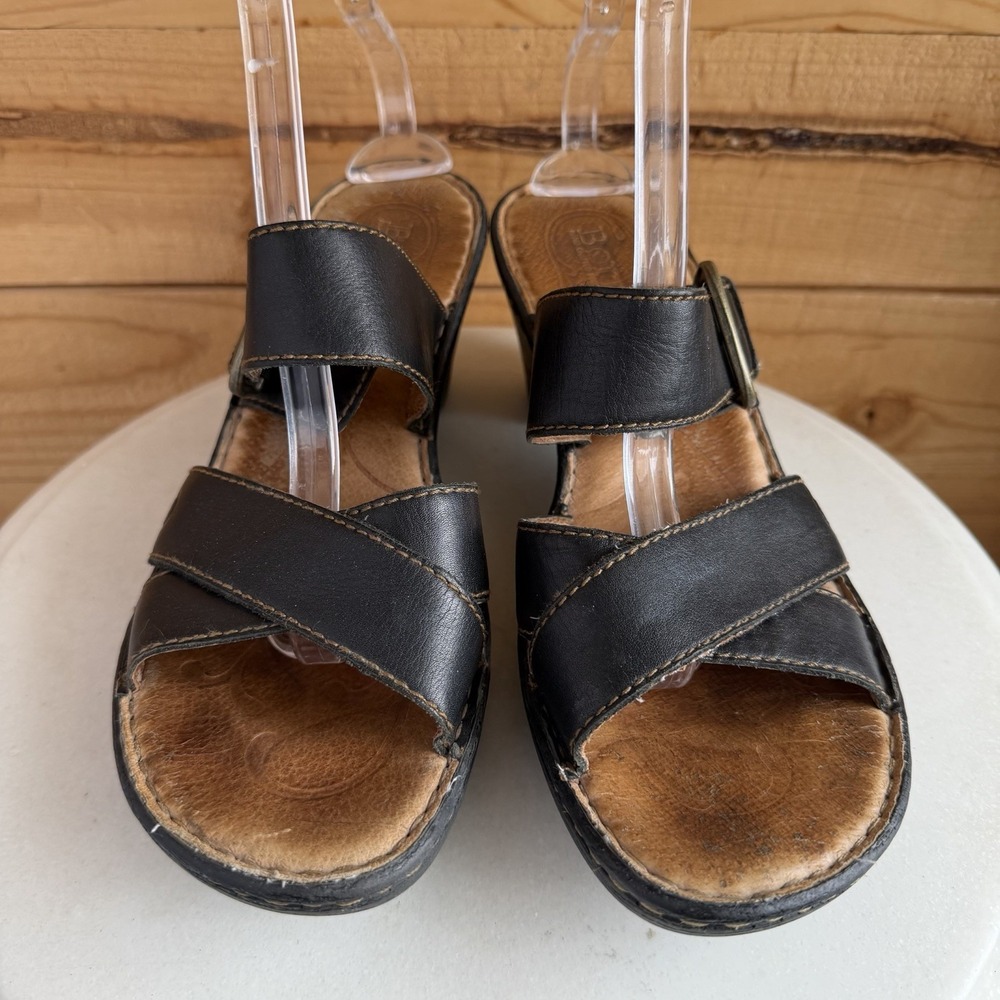 Born Salina Sandals 11/43 Black Leather Adjustable Buckles Slip-on Chunky *Wear - Picture 3 of 6